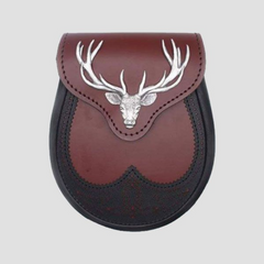 Enamel Stag Head Blood Leather Sporran