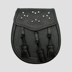 Celtic Embossed 14 Stud Black Leather Sporran