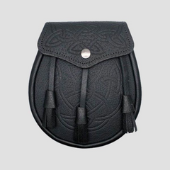 Celtic Swirl Eembossed Black Leather Sporran