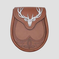 Stag Head Tan Brown Leather Sporran